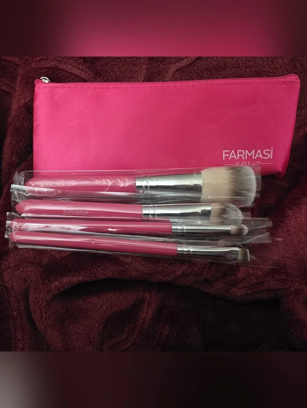 Farmasi Bright Pink 5 Piece Makeup Brush Brushes In Original Cellophane Wrappers